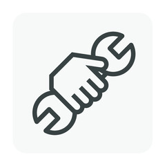 Hand hold spanner vector icon. That professional of industry work i.e. worker, mechanic, repairman or technician. Concept for maintenance and service i.e. auto car repair, construction and plumbing. 