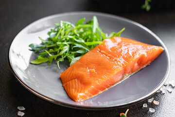 salmon fish salted seafood snack meal omega copy space food background rustic. top view vegetarian food pescetarian diet 