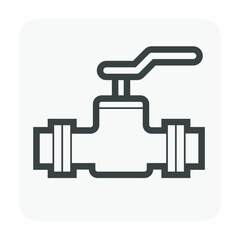 Valve and steel pipe vector icon. Equipment for shut off or control water, oil and natural gas in pipeline and pump system of tap, plumbing, heating and chemicals in factory and industrial plant.