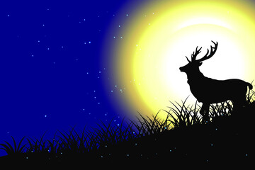 Silhouette illustration of wolf and deer in mountain