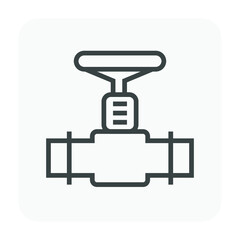 Valve and steel pipe vector icon. Equipment for shut off or control water, oil and natural gas in pipeline and pump system of tap, plumbing, heating and chemicals in factory and industrial plant.