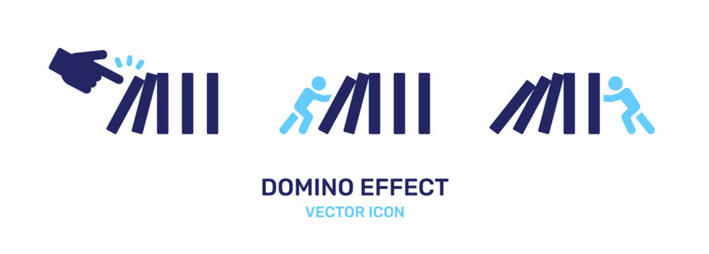 Domino effect icon. Hand and man pushing walls. Vector illustration.