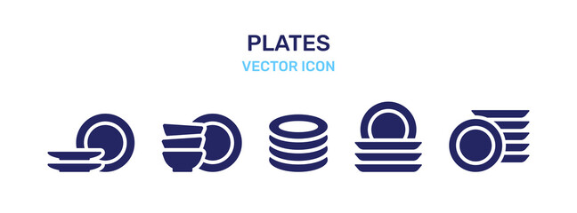 Plate, dishes vector illustration on white isolated background. Tableware concept. - obrazy, fototapety, plakaty