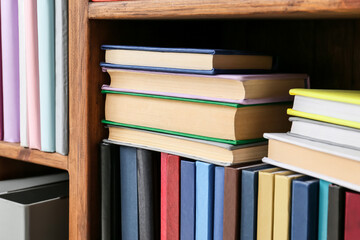 Shelf unit with books, closeup