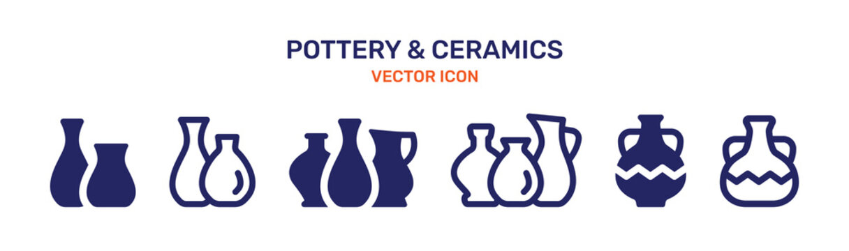 Ceramic Vase Icon Set. Pottery Concept. Vector Illustration