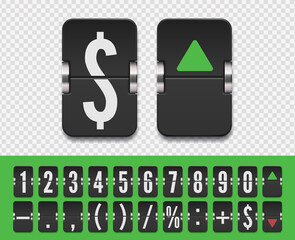 Stock exchange vector mechanic board. Flip number and symbol scoreboard on white background. Analog flip airport board for countdown timer.