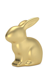 Golden rabbit on white background. 3D rendering. 3D illustration.