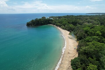 Lush tropical Caribbean Coast of Limon in Costa Rica -aerial views of Cocles, Punta Uva, Playa Chiquita and Puerto Viejo