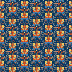Floral flower seamless pattern.Folk bloom endless ornament.