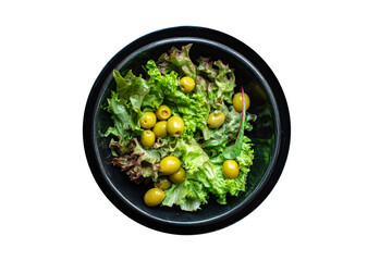 olive salad green leaves lettuce mix fresh healthy appetizer diet meal vegan or vegetarian foodsnack copy space food background rustic top view 