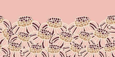 Vector pink yellow daisies border seamless pattern