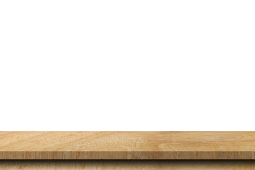 Empty wood table on isolate white background and display montage with copy space for product.