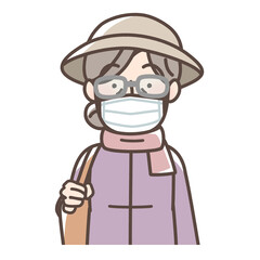 花粉症対策の服装　おばあさん