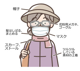花粉症対策の服装　おばあさん