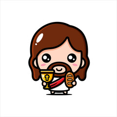 cute cartoon jesus vector design holding bread and cup