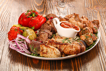 Bbq mix plate with beef, pork, lamb