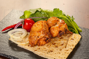Chicken shashlik – roasted kebab served vegetables