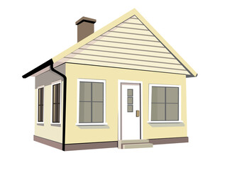 Country house isolated on white, 3d model, cartoon style, flat design, vector illustration.