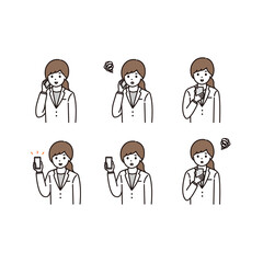 女性 薬剤師 医師 スマートフォン 表情セット