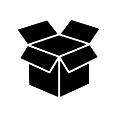Open box, package or unpacking solid black line icon. Trendy flat isolated symbol, sign can be used for: illustration, outline, logo, mobile, app, emblem, design, web, dev, site, ui, ux. Vector EPS 10