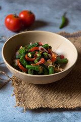 Cooked food background. Close up, selective focus.