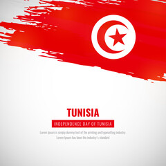 Happy independence day of Tunisia with brush style watercolor country flag background
