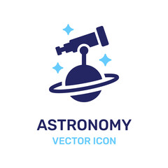 Telescope and planet vector icon