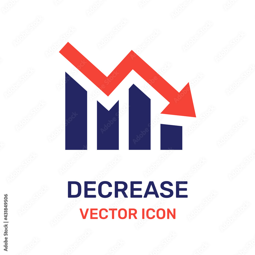 Poster Decrease chart with bars declining. Data graph loss vector icon