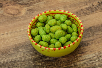 Spicy wasabi peanuts in the bowl