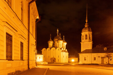 Night view of Sophia (Sophiysky) Cathedral and Alexander Nevsky Church. Vologda town, Vologda...