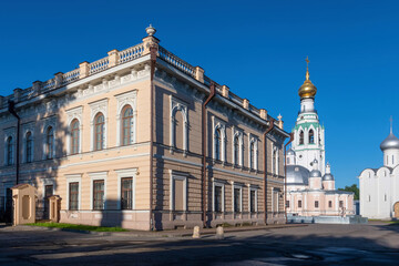 View of Lace Museum, Voskresensky and Sophia Cathedrals on sunny summer day. Vologda, Russia.