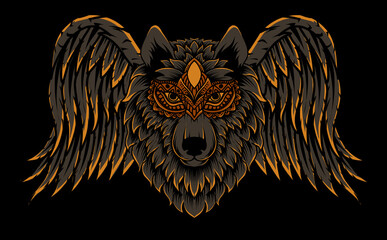 illustration vector wolf head with wings