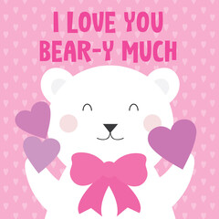 teddy bear with heart valentine greeting card design