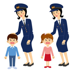 迷子をあやす婦人警官