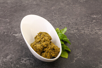 Green sauce pesto with basil