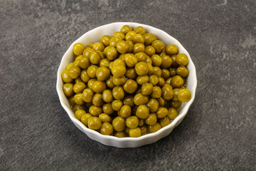 Marinated green pea in the bowl