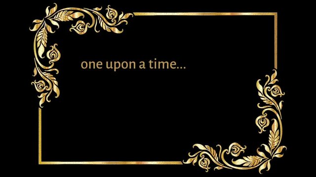 TEXT ONE UPON A TIME,Golden frame on black background,mirrors or photo on black background,golden frame with copy space,title, text, photo background,glowing golden border