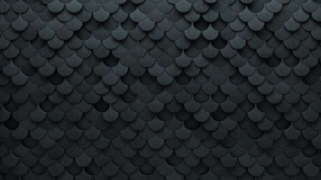 Fish Scale, Polished Wall background with tiles. 3D, tile Wallpaper with Concrete, Futuristic blocks. 3D Render