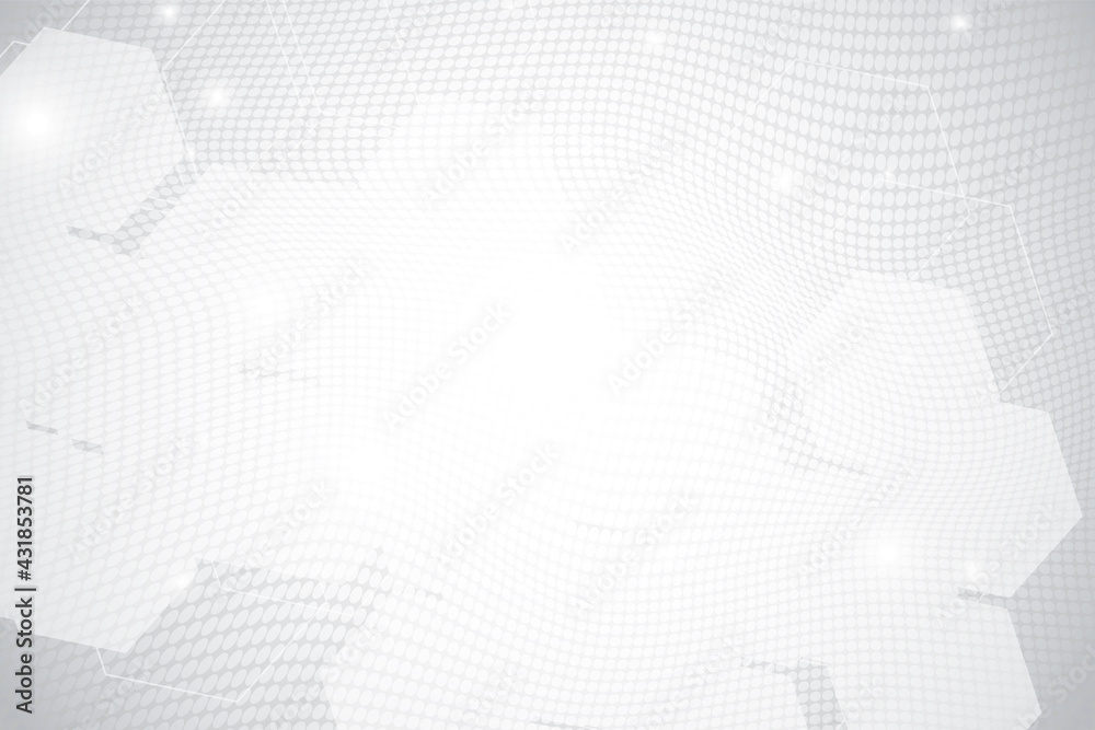 Wall mural geometric dot mesh gradient background. hexagon white light gradient for your text. grey color backd