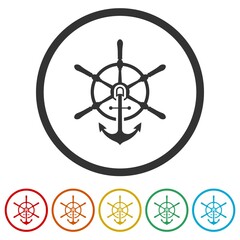 Obraz premium Steering Wheel with anchor ring icon color set