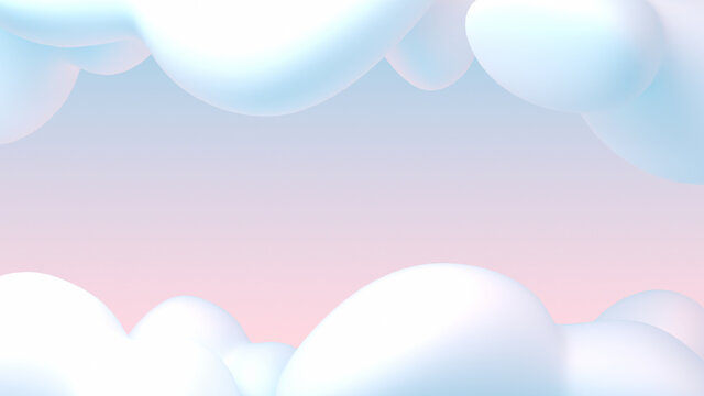 Cartoon pastel sky and white clouds background. 3d rendering picture.