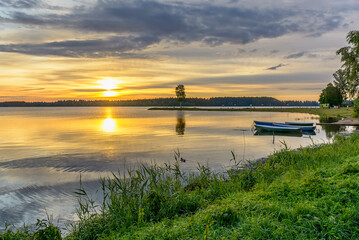 Summer dawn on Lake Valdai in the Novgorod region.
