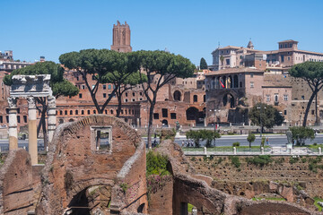 Beautiful view of Rome in Italy. Ancient historical ruins, famous monuments, alley's and streets.