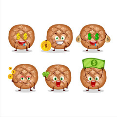 Round dark bread cartoon character with cute emoticon bring money