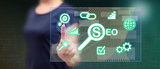 Woman touching a seo concept