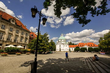 Fototapeta na wymiar New Town Market with Benedictine Monastery in Warsaw, Poland. June 2012.