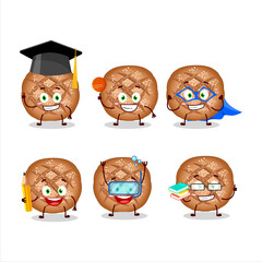 School student of round dark bread cartoon character with various expressions