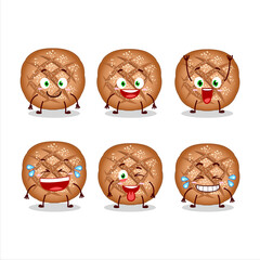 Cartoon character of round dark bread with smile expression