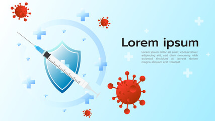 Vaccine protection concept Health care and protection on blue background , vaccine in syringe injection,  Vector illustration EPS 10