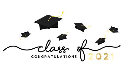 Class of 2021 handwriting with graduation cap symbol ,isolated on white background ,Vector illustration EPS 10